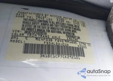 2012 Nissan Versa 1.8 S z USA, uszkodzony, nr VIN 3N1BC1CP7CK292101